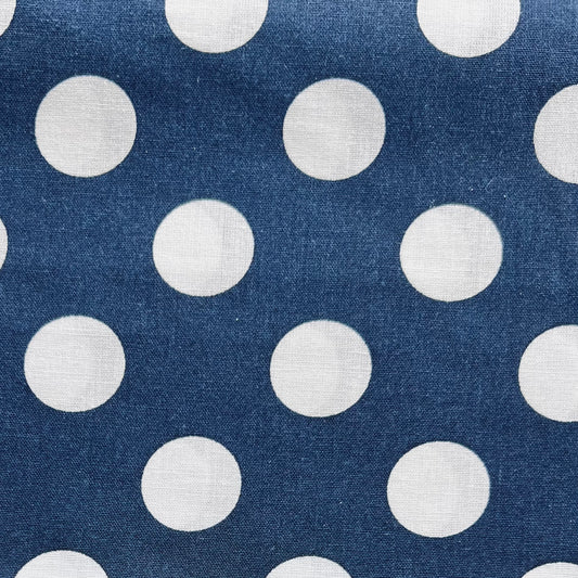 Tissu en coton BLEU FONCÉ à MAXI POIS blancs 20 mm, largeur 140 cm, tissu à pois