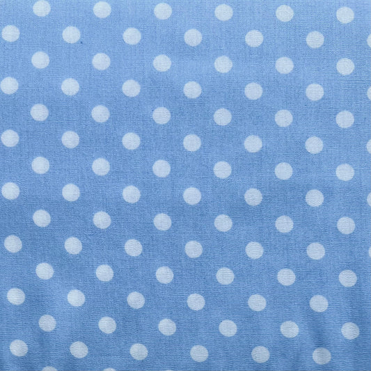 Tissu en coton BLEU CLAIR à POIS blancs de 7 mm, 140 cm de large, tissu à pois