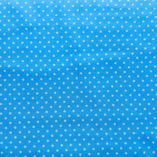 Tissu en coton riche BLEU CLAIR à POIS blancs de 2 mm, 140 cm de large, tissu à pois