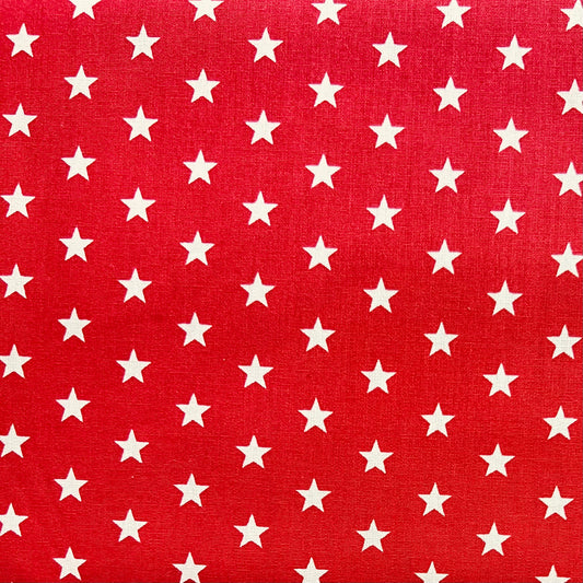 Tissu en coton ROUGE avec des ÉTOILES blanches de 10 mm, largeur 140 cm, tissu étoiles