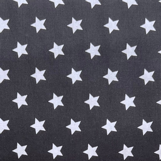 Tissu en coton NOIR avec ÉTOILES BLANCHES 15 mm, 140 cm de large, tissu étoiles