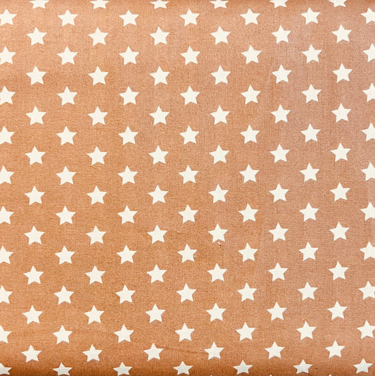 Tissu en coton BEIGE avec des ÉTOILES blanches de 10 mm, largeur 140 cm, tissu étoiles
