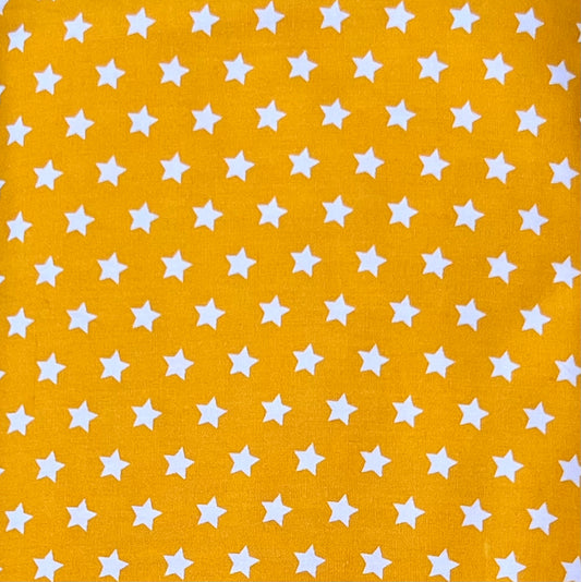Tissu en coton JAUNE avec des ÉTOILES blanches de 10 mm, 140 cm de large, tissu étoile