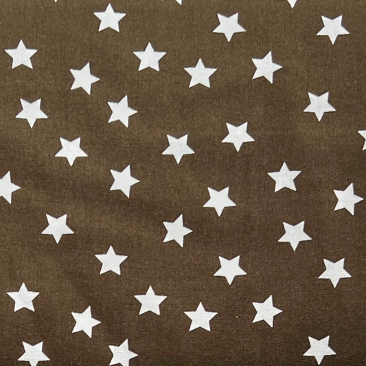Tissu en coton MARRON avec ÉTOILES BLANCHES 15 mm, 140 cm de large, tissu étoiles