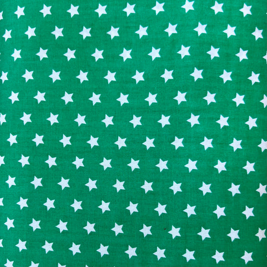 Tissu en coton VERT avec ÉTOILES BLANCHES 10 mm, 140 cm de large, tissu étoiles