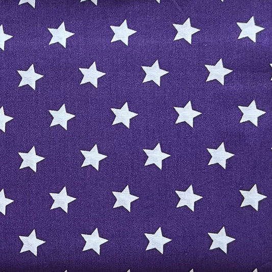 Tissu en coton VIOLET avec ÉTOILES BLANCHES 15 mm, 140 cm de large, tissu étoiles