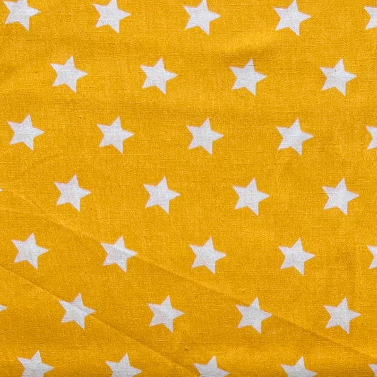 Tissu en coton JAUNE avec des ÉTOILES blanches de 15 mm, 140 cm de large, tissu étoile