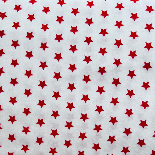 Tissu en coton BLANC avec ÉTOILES ROUGES 10 mm, 140 cm de large, tissu étoile