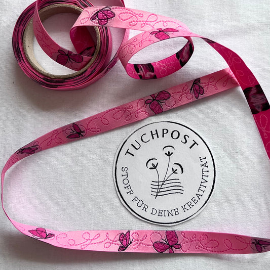 Webband von Farbenmix 12 mm Schmetterlinge rosa pink