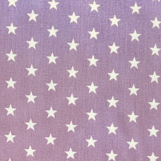 Tissu en coton VIOLET CLAIR avec ÉTOILES BLANCHES 10 mm, 140 cm de large, tissu étoiles