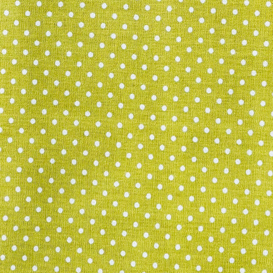 Tissu en coton VERT CITRON à POIS blancs de 2 mm, largeur 140 cm, tissu à pois