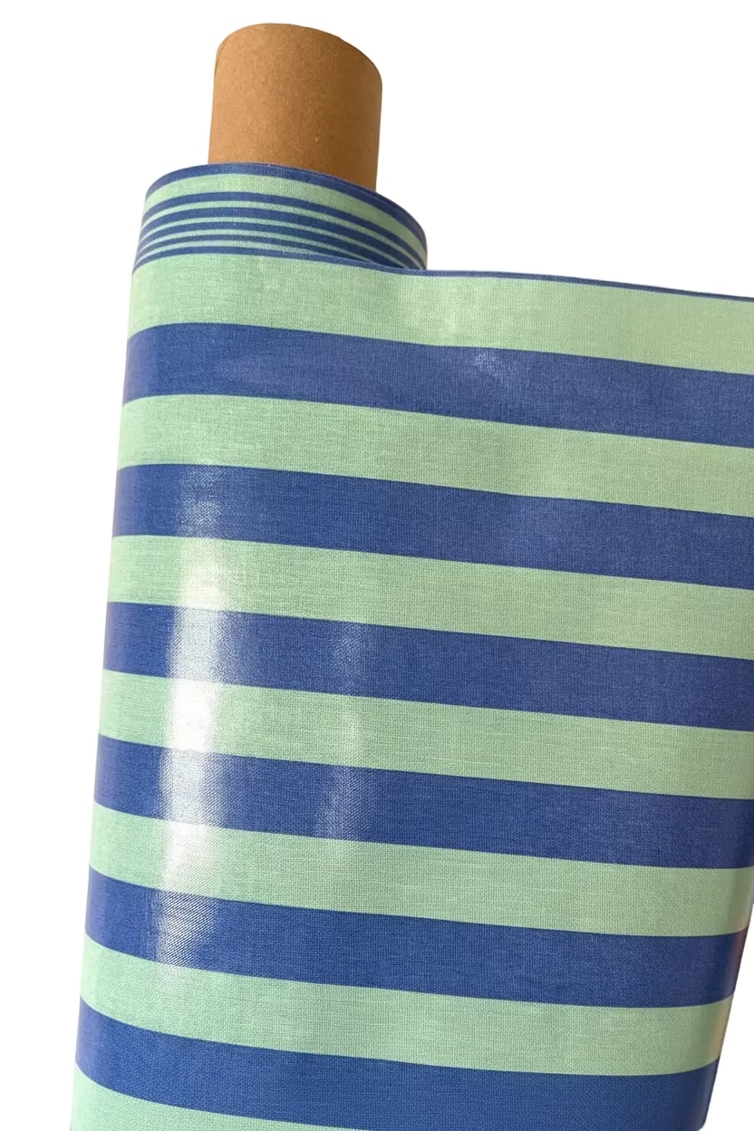 AU MAISON Wachstuch Band Blue 2cm breite Streifen Blau Türkis, beschichtete Baumwolle