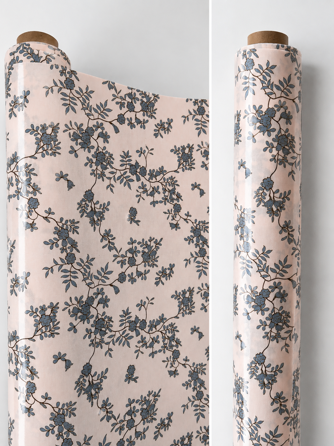 AU MAISON Wachstuch Nora Dusty Blue White Blumen in Creme Weiß, beschichtete Baumwolle
