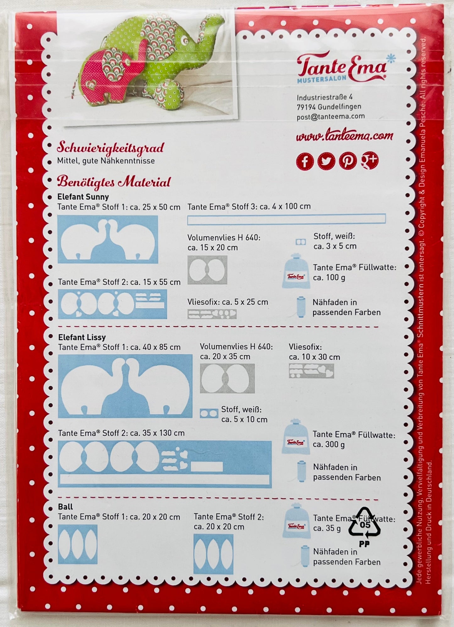 Aunt Ema's Sewing Pattern - Little Sewing Happiness No. 10: Elephants Lissy &amp; Sunny + Ball