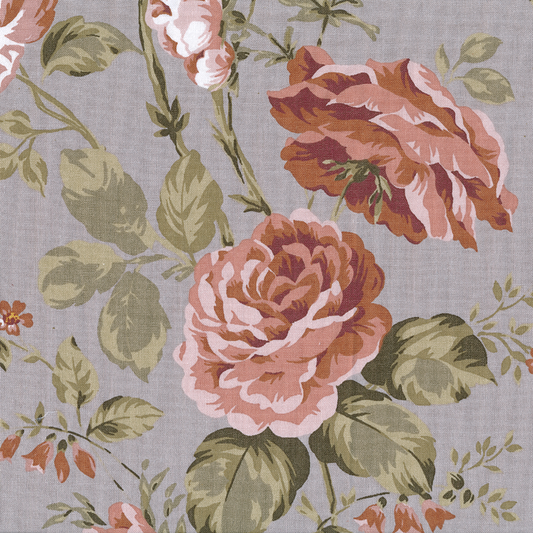 AU Maison Baumwollstoff Sophia Grey Blumenstoff große Blumen in Altrosa Altgrün Grau