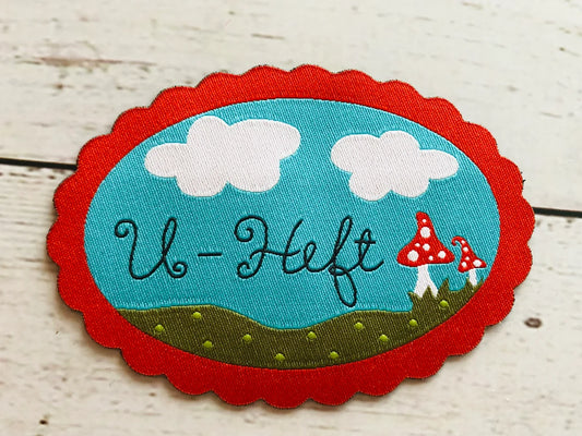 Webetikett Aufnäher Applikation U-Heft Glückspilz Fliegenpilz von Janeas World 7 x 9 cm