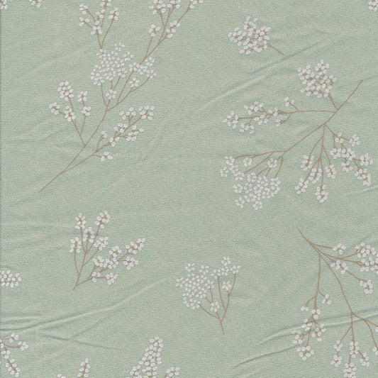 AU MAISON Wachstuch Alberte Verte, Blumen Sträucher mint grün, beschichtete Baumwolle