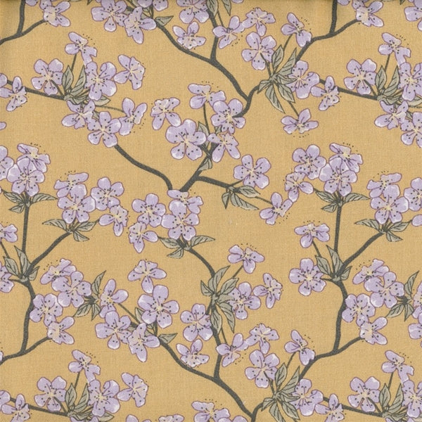 AU MAISON Wachstuch Amalie Yellow Kirschblüten in Gelb, beschichtete Baumwolle
