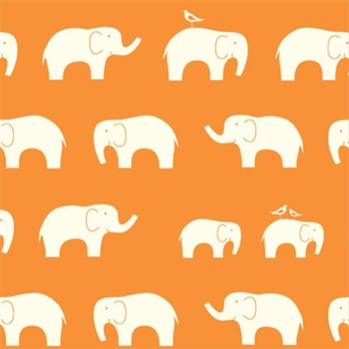 Birch Fabrics Biobaumwolle ELLIE FAM ORANGE Popeline Elefantenmuster auf warmen Orange