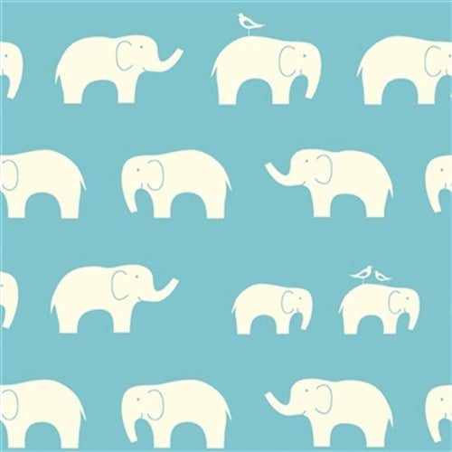 Birch Fabrics Biobaumwolle ELLIE FAM POOL Popeline Verspielte Elefanten auf zartem Türkis