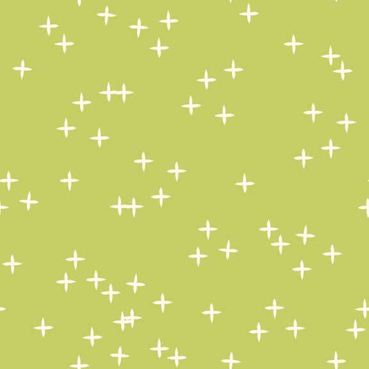 Birch Fabrics Biobaumwolle Mod Basic 3 WINK GRASS Sterne Pluszeichen Frisches Hellgrün