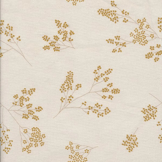 AU MAISON Wachstuch Alberte Mustard, Blumen Sträucher, senfgelb creme, beschichtete Baumwolle