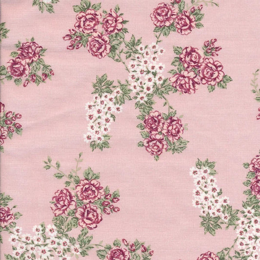 AU MAISON Baumwollstoff Isabella Light Rose Romantisches Rosenmuster in zartem Rosé Rosenstoff
