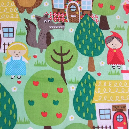Michael Miller Baumwollstoff INTO THE FOREST Märchenwaldstoff mit Rotkäppchen, Goldlöckchen & Co