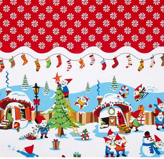 Michael Miller Baumwollstoff HOLIDAY HOLLY JOLLY GNOMES Panel Fröhliche Wichtel im Weihnachtslook