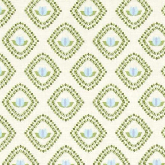 Riley Blake Baumwollstoff Floribella TULIP Cream – Geometrischer Tulpenstoff in Cremeweiß, Lindgrün & Hellblau