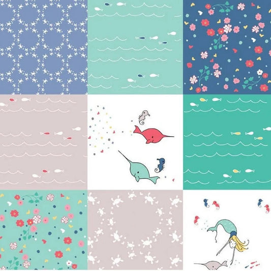 Riley Blake Cotton Fabric SALTWATER Nautical Patchwork Design in Mint, Blue and Grey
