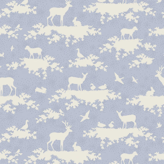 Tilda Baumwollstoff Forest Sweetheart Light Blue aus der Woodland-Kollektion Cremeweiß Hellblau Waldtiere
