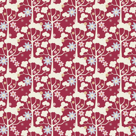 Tilda Baumwollstoff Wildgarden Stone Red Jubilee Kollektion Blumenstoff Wildblumen Rot Pastellblau Creme