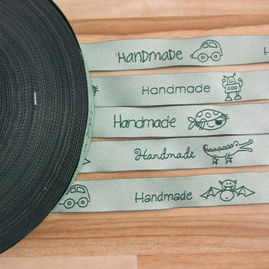 Webband HANDMADE BOYS Handmade-Labels Etiketten für Jungs, mintgrün, 15mm von Janeas World