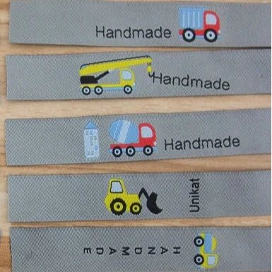 Webband HANDMADE Label Etiketten Bagger Baustelle in Grau von blaubeerstern