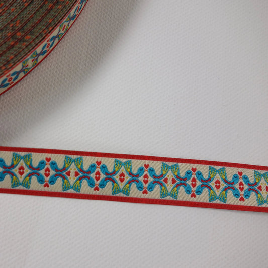Webband KISSINGBIRDS von Farbenmix Design Jolijou 15 mm Vögelchen im Folklore Stil