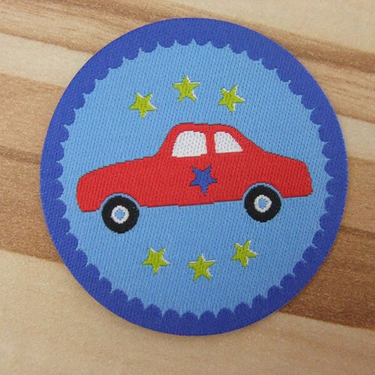 Webetikett Patch Aufbügler AUTO rot/blau rund 44mm zum Aufbügeln oder Aufnähen von Casa Di Falcone