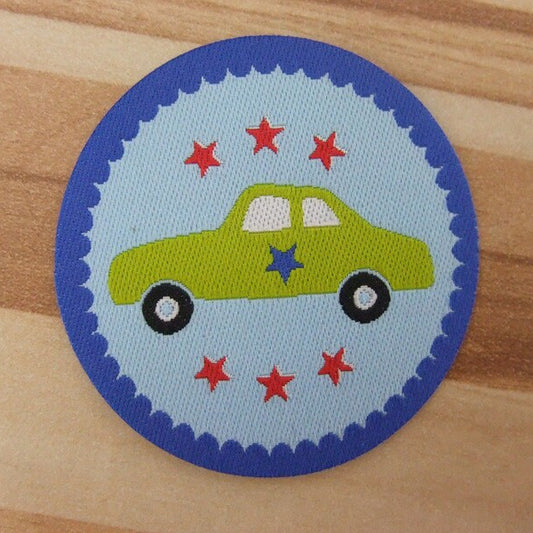Webetikett Patch Aufbügler AUTO grün/blau rund 44mm zum Aufbügeln oder Aufnähen von Casa Di Falcone