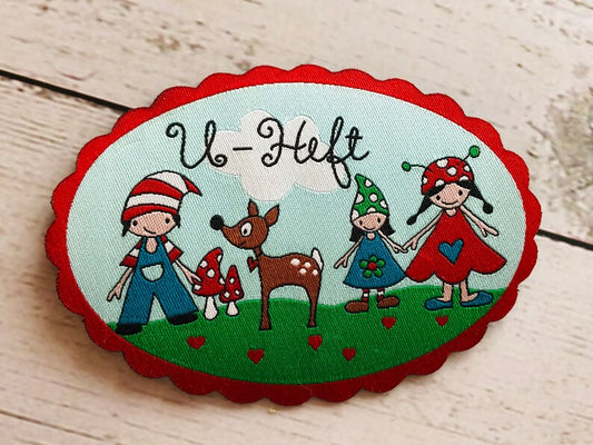 Webetikett Aufnäher Patch U-Heft Zwergenwiese von Janeas World 7 x 9 cm